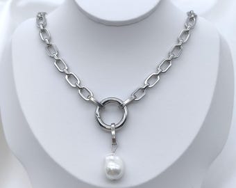 Silverhalsband med hänge, chokerhalsband, silverkedja, silverhalsband, halsband med pärla, silverhalsband för kvinnor, presentidé