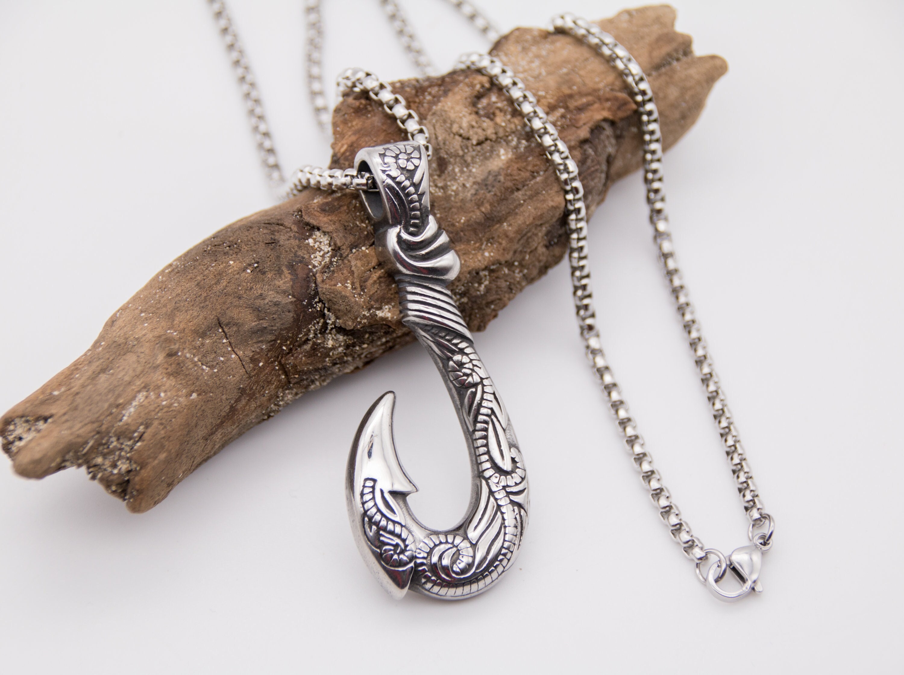 Men's maori FISH Hook Necklace Men's Gold Stainless Steel Maori