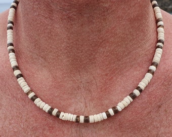 Handmade surfer wooden necklace in natural and brown for men,men's necklace made of coconut beads,surfer boho style,men's jewelry,2 variants