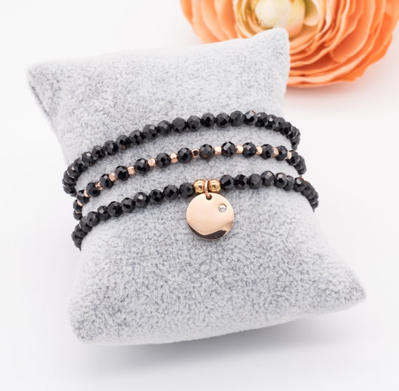 Beaded Bracelet for Women - Jewelry Set in Black-rose 