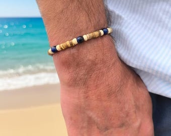 Surfer style bracelet with coconut and agate beads, jewelry for men, men's jewelry, bracelets, many sizes