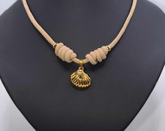 Handmade necklace made of beige rope,maritime necklace,summer jewelry for women, short necklace,chain for women,necklace with shell pendant