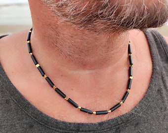 Black men's chain made of agate - stylish accessory for trend-conscious men, necklace, men's chain, masculine accessory