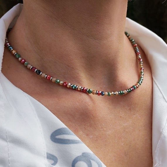 RUGGED steel - Collana da donna in acciaio inox – 7 piastrine rotonde lucidate – impermeabile, resistente ai colori, lucentezza duratura (con scatola per gioielli), 45 cm, Acciaio inossidabile, Non