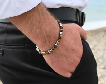 Bracelet made of tiger eye  and hematite - natural stone jewelry for men and women, pearl bracelet, designer jewelry, handmade