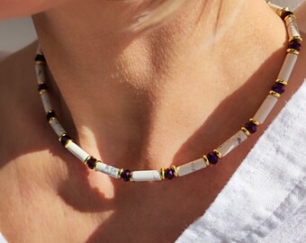 Necklace women "Athens" purple, gemstone jewelry, pearl necklace, necklace woman, gift for her, summer necklace, summer jewelry, howlite