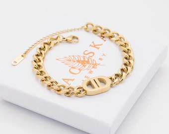 Goldenes Gliederarmband aus Edelstahl | Modischer Trendschmuck für Damen, Armband, Geschenkidee, Jewellery