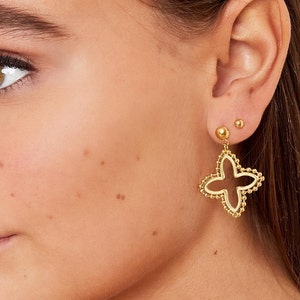 Cloverleaf earrings - hanging earrings made of fine stainless steel jewelry in gold, ear studs gold, waterproof jewelry,