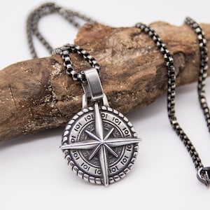 Stainless steel necklace compass, necklace with pendant, men's jewelry, maritime jewelry