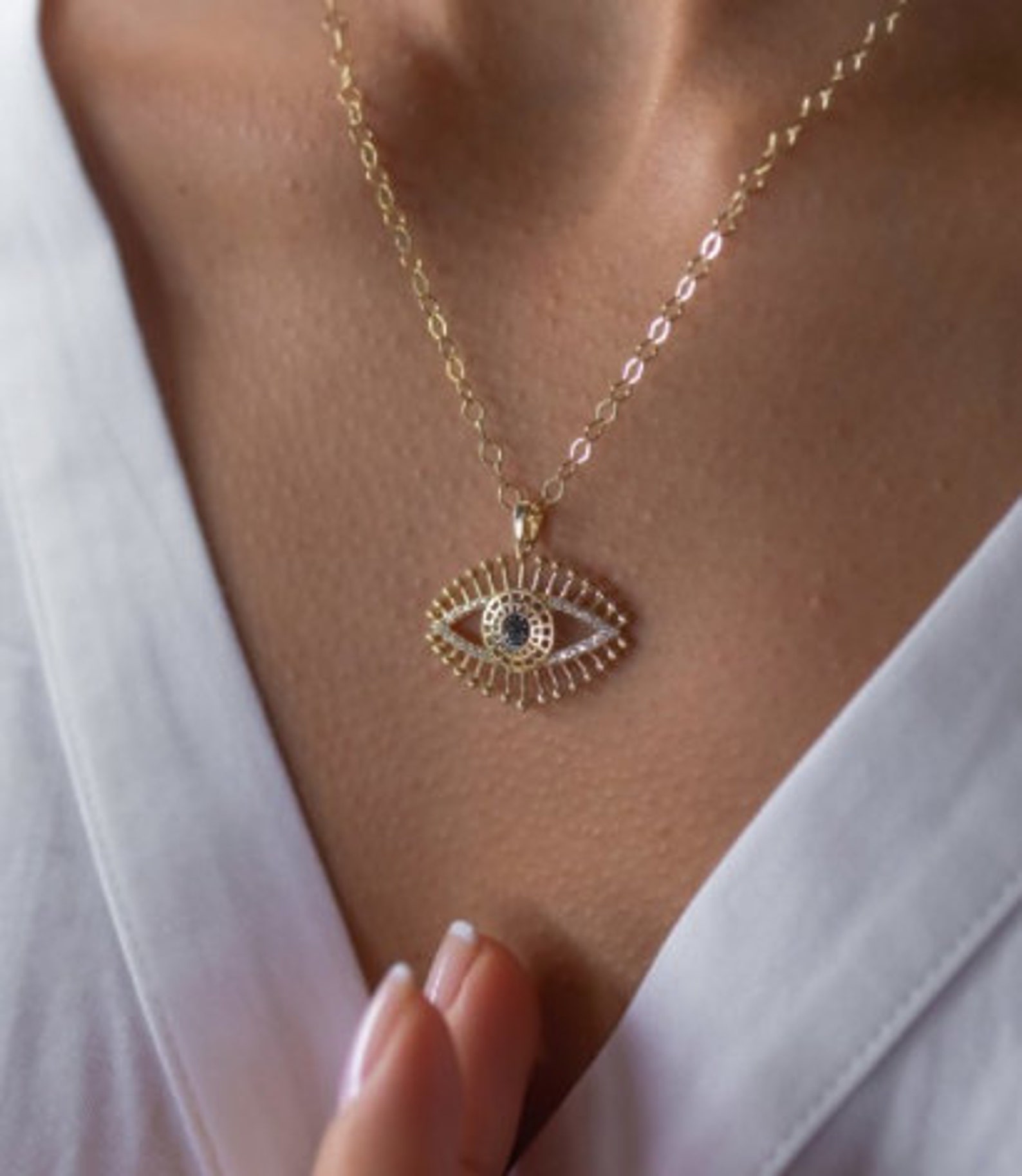 14 K Gold Custom Eye Design Necklace Gold Eye Necklace 14 Etsy