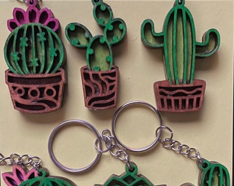 Wooden Cactus Keychain Charm