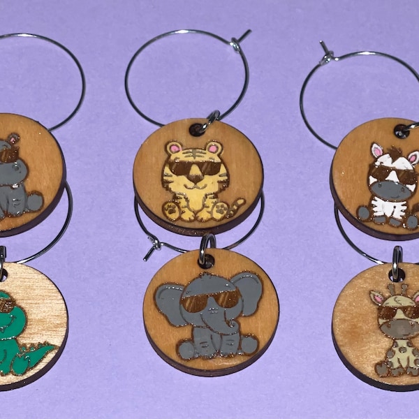 Cool safari animals with sunglasses wine charms