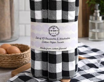 Farmhouse Plaid Reusable Cotton Paper Towels - Set of 10 or 6