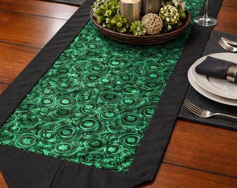 Shamrock Table Runner | Green Clover Swirl, Black Border | St Patrick's Day Decor
