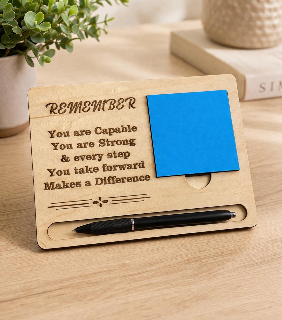 Plaque Notes Motivational Desk Sign With Sticky Notes Holder | Laser Engraved Wood ...