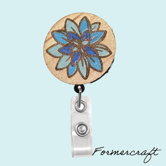 Blue Flower Badge Reel Silver Flower Badge Reel