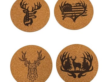 Laser Engravdeer deer Coaster Set – Set of 4 with Coaster Holder