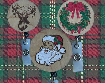 Handmade Christmas Badge Reel | Santa, Wreath, Reindeer Designs