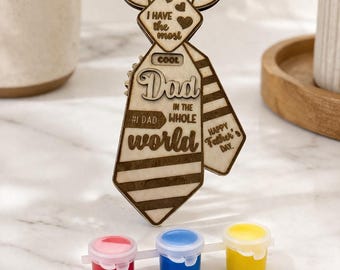 Personalized Dad DIY Paint Tie Kit | Laser Cut Wood Tie | Father’s Day Gift | DIY Paint Kit Gift for Dad | Unique Dad Keepsake
