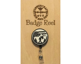 Sasquatch Bigfoot American Flag Retractable Badge Reel