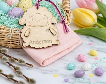 Personalized Easter Basket Tags | Wooden Bunny & Egg Name Tags | Custom Kids Easter Basket Tag | Engraved Easter Gift Tag | Spring Basket De