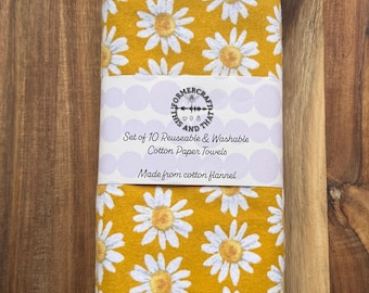 Set of 10 or 6 reusable floral printed cotton flannel paperless paper towels, spring summer towel collection
