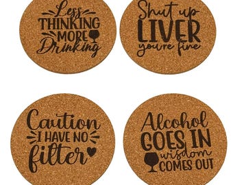 Laser Engravdeer funny sayings Coaster Set – Set of 4 with Coaster Holder