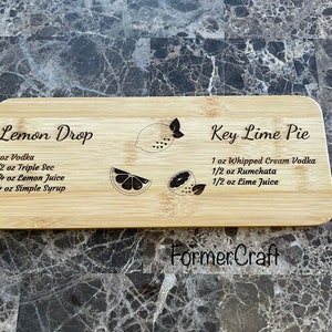 Bamboo Citrus bar cutting prep board with shot recipe