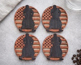 Snowmobile Coasters - Layered Wood American Flag, Cabin Decor (Set of 4)