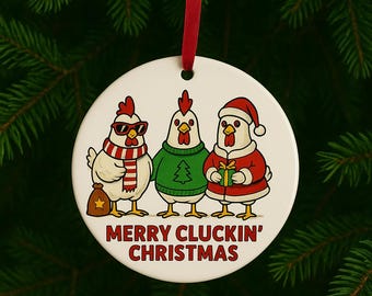 Merry Clucking Christmas ceramic Christmas tree ornament funny country chicken