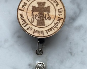 Christian Nurse Badge Reel | Laser Engraved Wood, Faith Gift