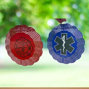 Firefighter EMS Wind Spinner: Stainless Steel Porch Decor