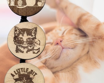 Funny Cat Wooden Badge Reel | Laser Engraved Retractable ID Holder