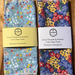 Conjunto de 10 ou 6 toalhas de papel reutilizáveis de flanela de algodão com estampa floral, coleção de toalhas primavera verão