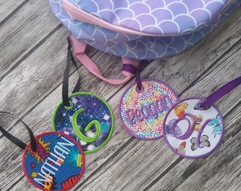 Backpack Lunch Bag Embroidered Tags, Back to School Bag Tag, Personalized Daycare Bag Tag