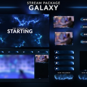 Galaxy Animated Stream Overlay for Twitch, Kick, YouTube/Space Theme/Twitch Set/Panels/Dark Theme/Transition/Alerts/Panels