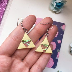 Triforce Earrings - Resin Zelda Earrings - Kawaii Videogame - Anime Geek Earrings - Jewelry Resin - Stainless Steel Hook Earrings