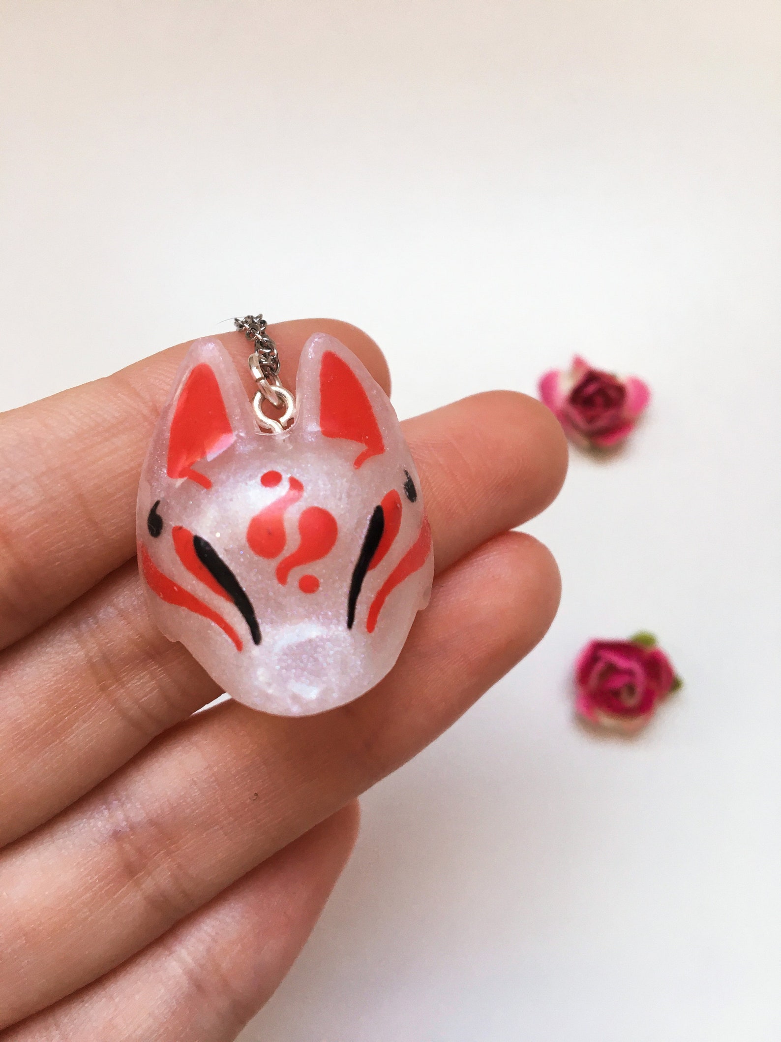 PREORDER White Kitsune Mask Necklace Kitsune Necklace Etsy