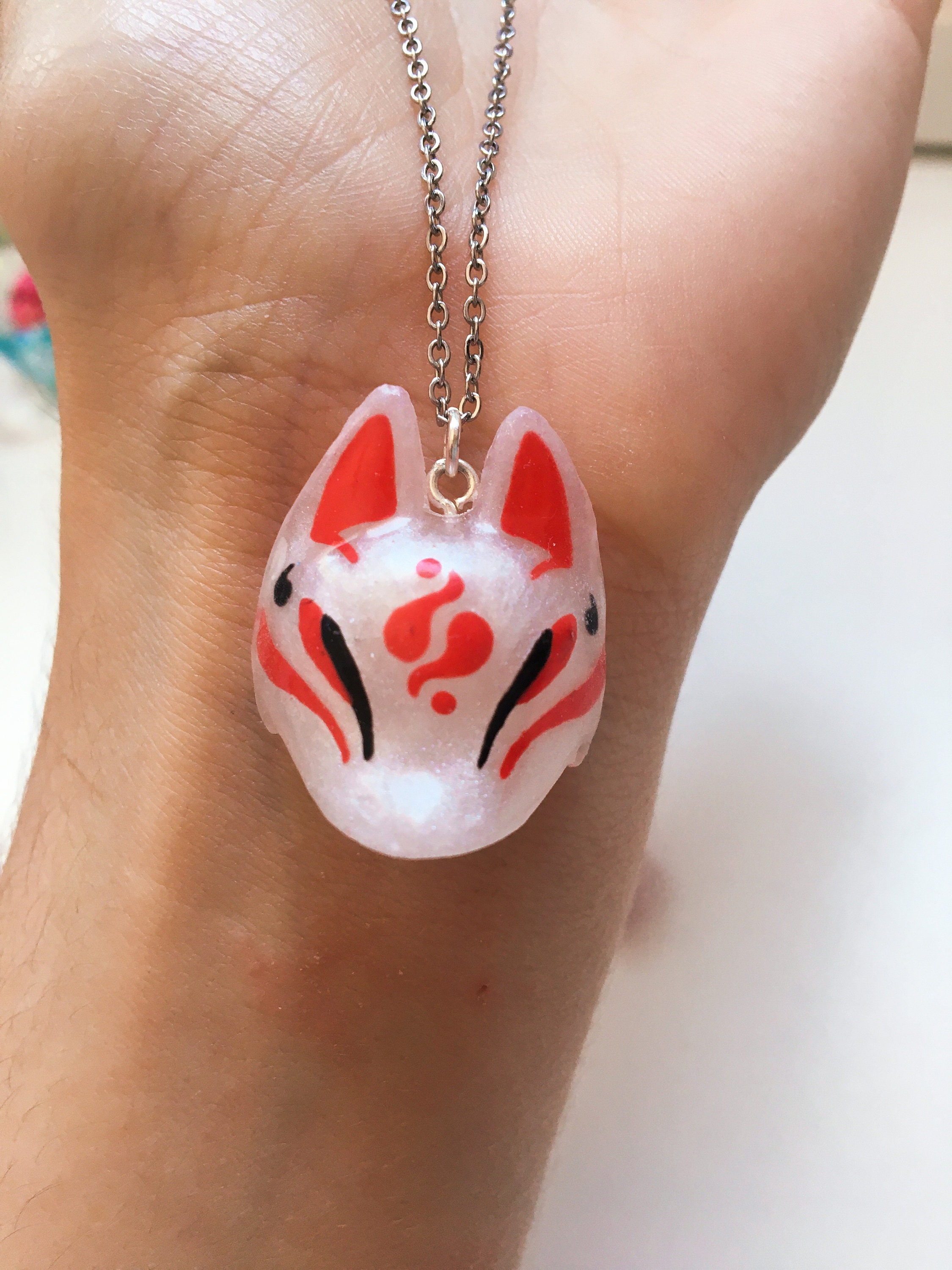 White Kitsune Mask Necklace Kitsune Necklace Japanese Etsy Ireland