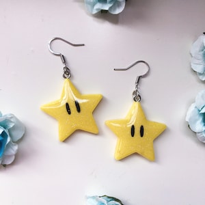 Mario Stern Ohrringe - Resin Sterne Ohrringe - Kawaii Videospiel - Anime Geek Ohrringe - Schmuck Resin