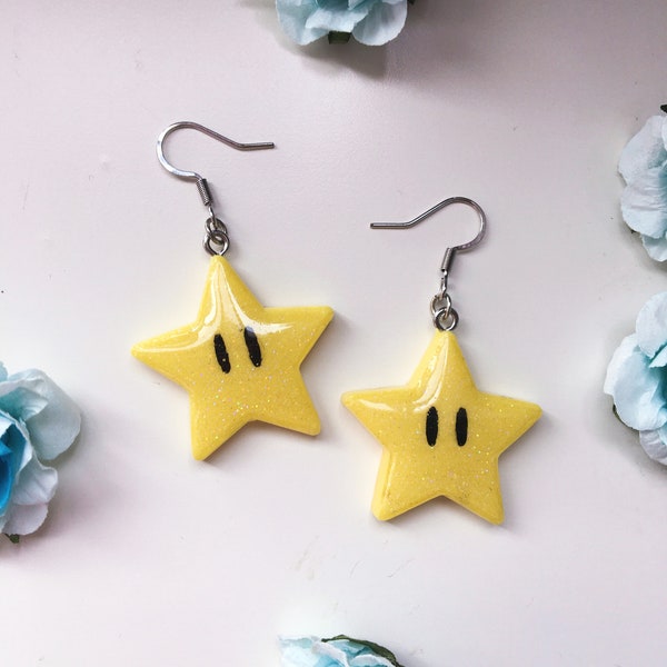 Mario Star Earrings - Resin Stars Earrings - Kawaii Videogame - Anime Geek Earrings - Jewelry Resin