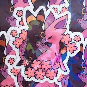 Autocollant vinyle holographique Umbreon & Espeon - Autocollants vinyle Pokemon - Autocollant Pokemon Kawaii - Décoration autocollant ordinateur portable - Bullet Journal -