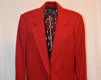 Vintage 90s Ralph Lauren Red Wool Jacket 3D Crest Embroidered