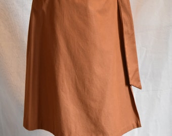 Handmade Rust Brown Twill Wrap-around Skirt // Size 18/W38 // Larger Size