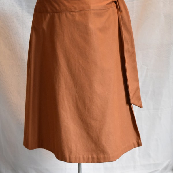 Handmade Rust Brown Twill Wrap-around Skirt // Size 18/W38 // Larger Size