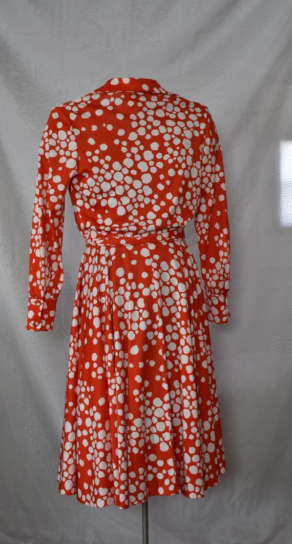 Wonderful Red-Orange Vintage 1970's Polka Dot Kni… - image 3