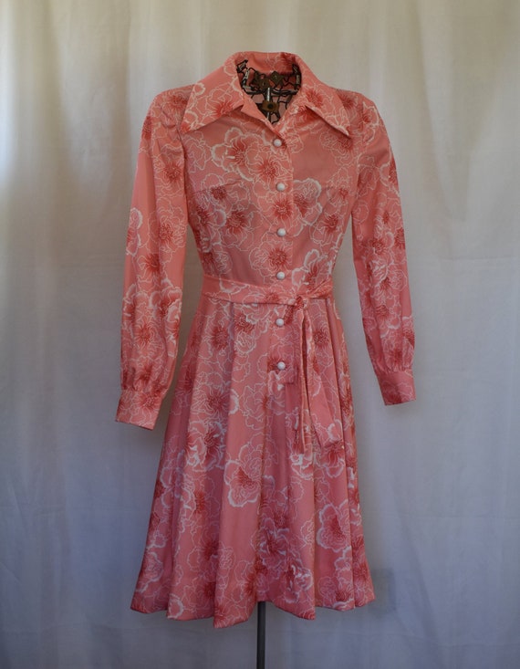 Vintage 1970's Pink Floral Dress // Handmade // U… - image 1