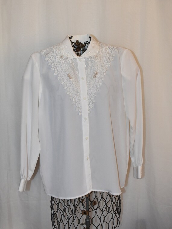 White Kathy Che // Vintage 1980's/90's Blouse // … - image 1