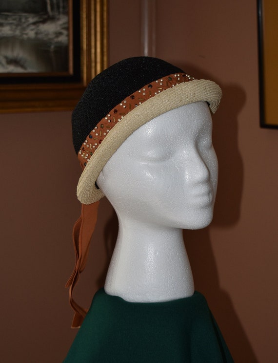 Vintage Rosil Hat // Black and Natural-tone Straw 