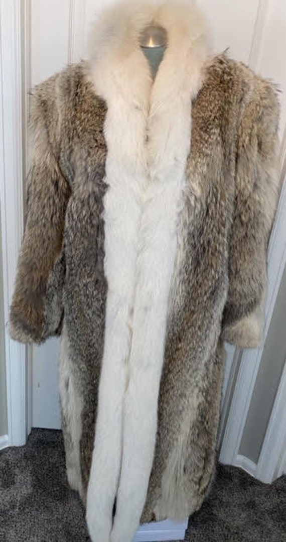 Natural Coyote Coat with Shadow Fox Fur Tuxedo